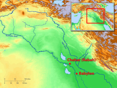 The captives were taken to Babylon where they lived as slaves by the River Chebar (Kebar). (Some think this was Chebar, north of Babylon. Others think it was the Grand Canal in Babylon, which branched off from the Euphrates River). – Slide 2