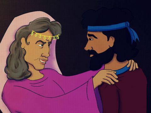 ‘But Esau is hairy and I am not. <br/>‘If father grabs my hand, he will know he is being deceived.  <br/>‘He will be angry and curse me on the spot.’ <br/>Rebekah said, ‘He will not, let his curse fall on me.’ – Slide 3