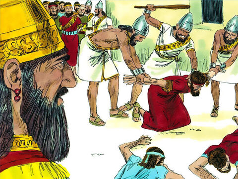 The Babylonian generals took all the most important priests and officials, all of whom had been responsible for leading the people to disobey God, and took them to King Nebuchadnezzar’s camp. Here they were beaten and put to death. – Slide 12