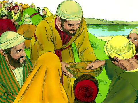 The disciples gave out the bread and fish and everyone ate until they were no longer hungry. – Slide 10