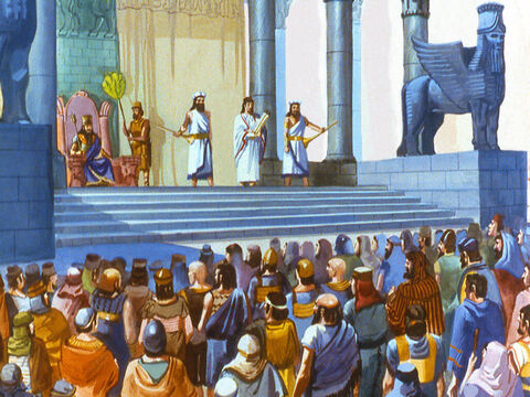 One day King Nebuchadnezzar summoned the rulers of the various provinces to gather together. He watched them assemble from his royal pavilion. This was a special occasion and no-one would dare not to come. – Slide 3