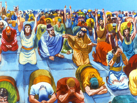 Two Chaldeans were worshipping close together when suddenly one of them saw something that made him tug at the other one’s robe in an effort to get his attention. – Slide 13