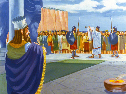 Shortly afterwards a new decree was read to all the nations under Nebuchadnezzar’s rule. No one was to speak against the God of the three brave Jewish men. – Slide 45
