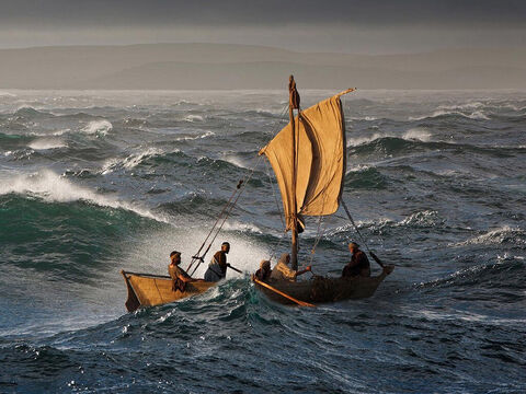 Jesus and His disciples were caught in such an unexpected violent storm when crossing to the other side of the Galilee. Even the experienced fishermen on board were afraid for their lives. <br/>Jesus commanded the storm to stop and it did, showing His power over the wind and waves. – Slide 7
