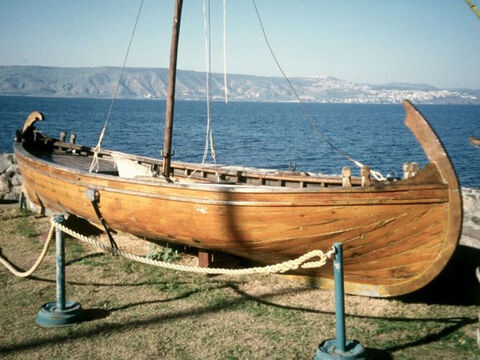 A life-sized reconstruction of the boat can be found at Kibbutz Ginosar. The Galilean boat had a stern deck for the storage of large fishing nets. Beneath its planks, such a deck provided a somewhat secluded area where tired fishermen could rest. – Slide 14