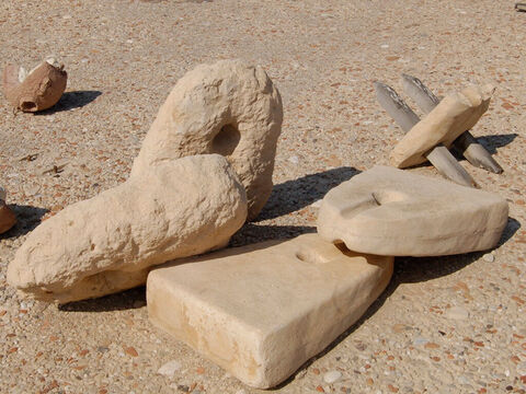 Boats were anchored with large stones. Here are some ancient anchors found in Caesarea Maritime in Israel. – Slide 16