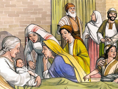 Now the time came for Elizabeth to have her baby, and she gave birth to a son. Her neighbours and relatives heard that the Lord had shown great mercy to her, and they rejoiced with her. – Slide 1