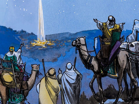 … and led them until it stopped above the place where the child was. When they saw the star they shouted joyfully. – Slide 7