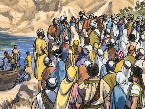 Now Jesus was standing by Lake Galilee, and the crowd was pressing around Him to hear the word of God. – Slide 1