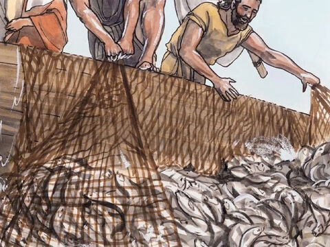 When they had done this, they caught so many fish that their nets started to tear. – Slide 7