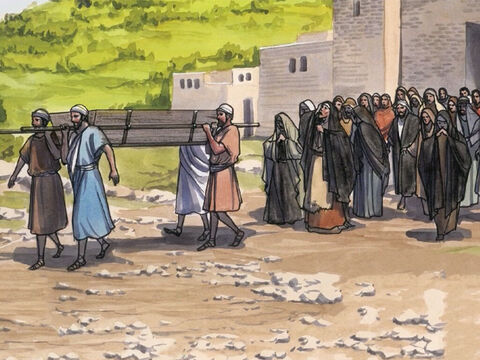 As He approached the town gate, a man who had died was being carried out, the only son of his mother (who was a widow), and a large crowd from the town was with her. – Slide 2
