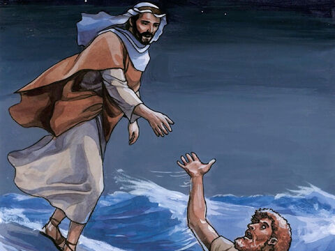 Immediately Jesus reached out His hand and caught him, saying to him, ‘You of little faith, why did you doubt?’ – Slide 9