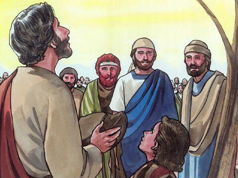 After He took the seven loaves and gave thanks, He broke them and began giving them to the disciples to serve. – Slide 6