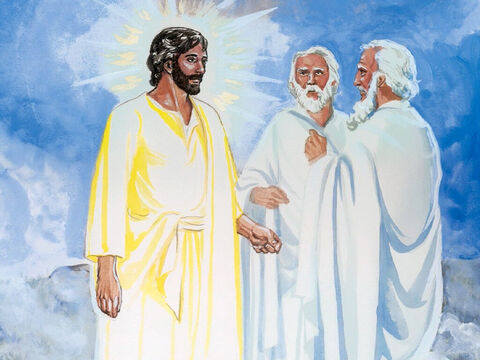 As He was praying, the appearance of His face was transformed, and His clothes became very bright, a brilliant white. Then two men, Moses and Elijah, began talking with Him. They appeared in glorious splendor and spoke about His departure that He was about to carry out at Jerusalem. – Slide 2