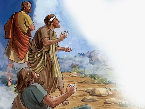 As he was saying this, a cloud came and overshadowed them, and they were afraid as they entered the cloud. Then a voice came from the cloud, saying, ‘This is my Son, my Chosen One. Listen to Him!’ – Slide 6