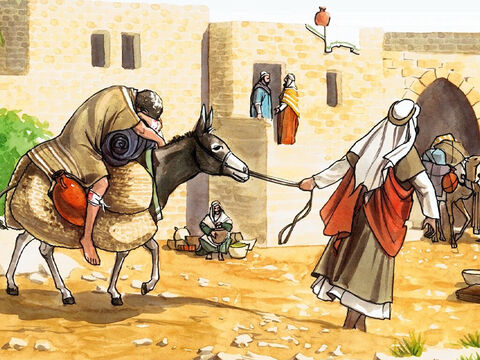 ‘Then he put him on his own animal, brought him to an inn, and took care of him. – Slide 13