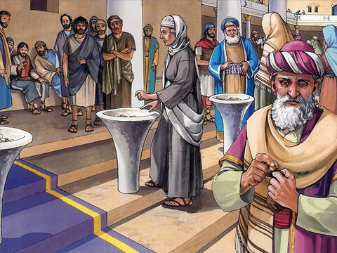 Then Jesus sat down opposite the offering box, and watched the crowd putting coins into it. – Slide 1