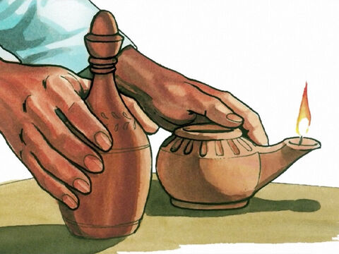 ‘When the foolish ones took their lamps, they did not take extra olive oil with them. But the wise ones took flasks of olive oil with their lamps. – Slide 4