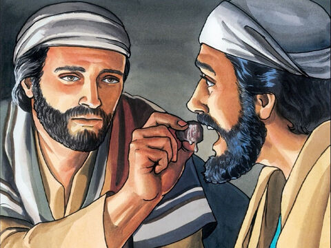 Then Jesus dipped the piece of bread in the dish and gave it to Judas Iscariot. – Slide 5