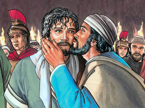 He walked up to Jesus to kiss Him. But Jesus said to him, ‘Judas, would you betray the Son of Man with a kiss?’ – Slide 12