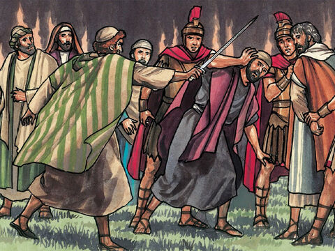 Then Peter struck the high priest’s slave, cutting off his right ear. – Slide 14