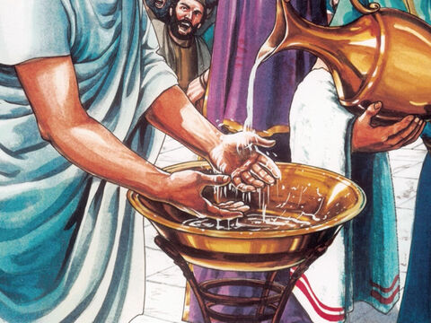 When Pilate saw that he could do nothing but instead a riot was starting, he took some water, washed his hands before the crowd and said, ‘I am innocent of this man’s blood. You take care of it yourselves.’ – Slide 10