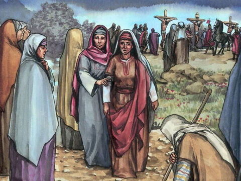 When He was in Galilee they had followed Him and given Him support. Many other women who had come up with Him to Jerusalem were there too. – Slide 11