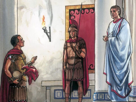 Pilate was surprised Jesus was already dead. He called the Centurion and asked whether He had been dead for some time. When Pilate was informed by the Centurion, he gave the body to Joseph. – Slide 7