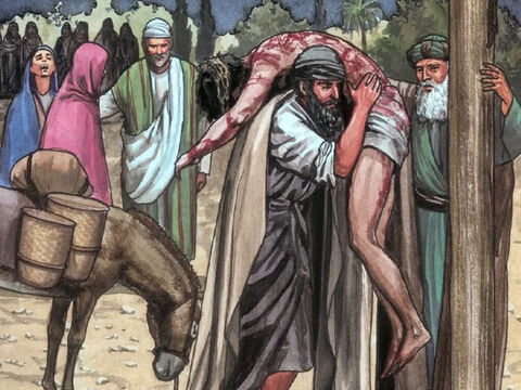 Nicodemus, the man who previously come to Jesus at night, accompanied Joseph, carrying a mixture of myrrh and aloes weighing about 75lbs (34kg). – Slide 8