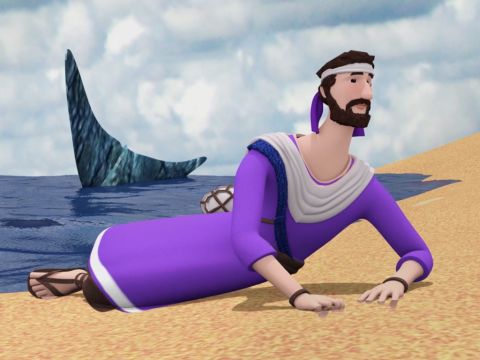 And the Lord commanded the fish, and it vomited Jonah onto dry land. – Slide 18
