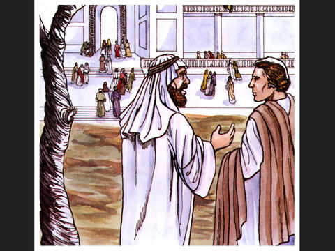 One day Peter and John were going up to the temple at the time of prayer—at three in the afternoon. – Slide 1