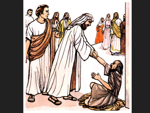 Taking him by the right hand, he helped him up, and instantly the man’s feet and ankles became strong. – Slide 5