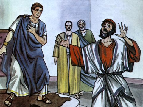 Immediately mist and darkness came over him, and he groped about, seeking someone to lead him by the hand. When the proconsul saw what had happened, he believed, for he was amazed at the teaching about the Lord. – Slide 15