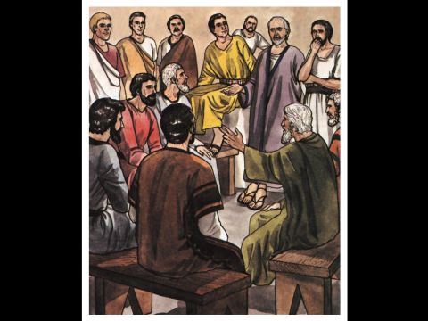 Then some of the believers who belonged to the party of the Pharisees stood up and said, ‘The Gentiles must be circumcised and required to keep the law of Moses.’ <br/>The apostles and elders met to consider this question. – Slide 10