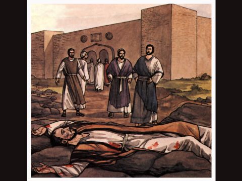 But after the disciples had gathered around him, he got up and went back into the city. – Slide 8