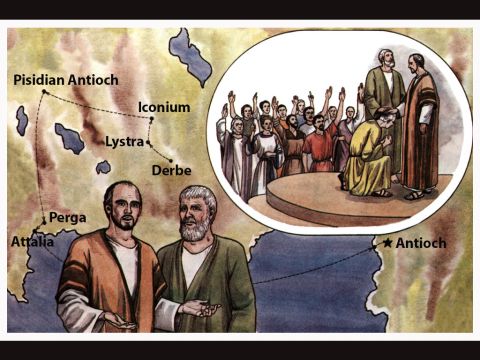 Then they returned to Lys-tra, Iconium and Antioch, strengthening the disciples and encouraging them to remain true to the faith. <br/>Paul and Barnabas ap-pointed elders for them in each church and, with prayer and fasting, com-mitted them to the Lord, in whom they had put their trust. – Slide 11