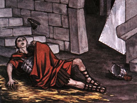 Suddenly there was such a violent earthquake that the foundations of the prison were shaken. At once all the prison doors flew open, and everyone’s chains came loose. – Slide 7