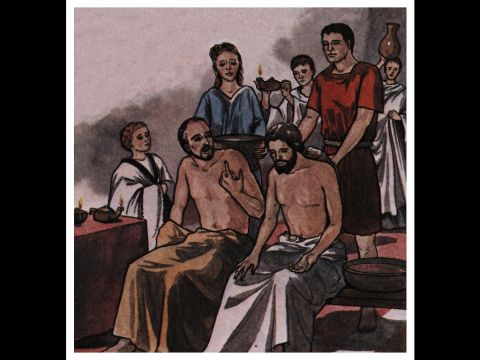 Then they spoke the word of the Lord to him and to all the others in his house. At that hour of the night the jailer took them and washed their wounds. – Slide 11