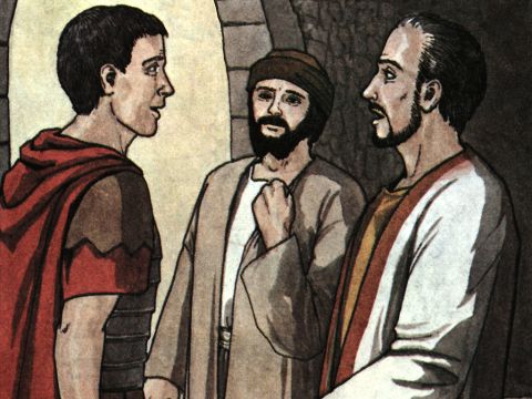 The jailer told Paul, ‘The magistrates have ordered that you and Silas be released. Now you can leave. Go in peace.’ <br/>But Paul said to the officers: ‘They beat us publicly without a trial, even though we are Roman citizens, and threw us into prison. And now do they want to get rid of us quietly? No! Let them come themselves and escort us out.’ – Slide 15