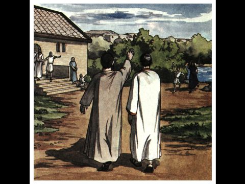 After Paul and Silas came out of the prison, they went to Lydia’s house, where they met with the brothers and sisters and encouraged them. Then they left. – Slide 18