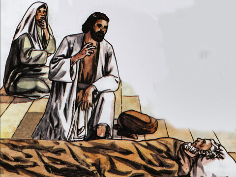 Peter found a man named Aeneas, who was paralysed and had been bedridden for eight years. ‘Aeneas,’ Peter said to him, ‘Jesus Christ heals you. Get up and roll up your mat.’ – Slide 3