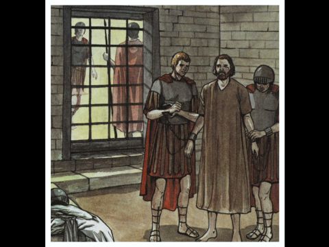 After arresting him, he put him in prison, handing him over to be guarded by four squads of four soldiers each. Herod intended to bring him out for public trial after the Passover. – Slide 3