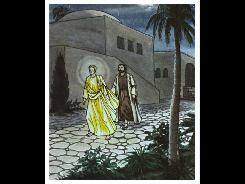 When they had walked the length of one street, suddenly the angel left him. – Slide 13