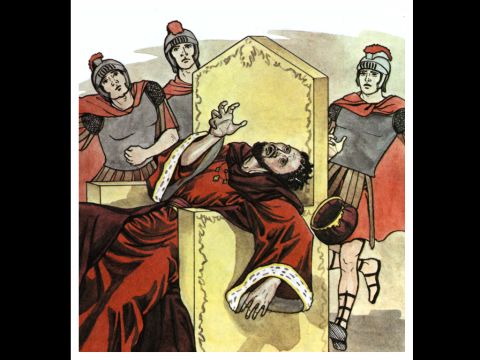 Immediately, because Herod did not give praise to God, an angel of the Lord struck him down, and he was eaten by worms and died. – Slide 16