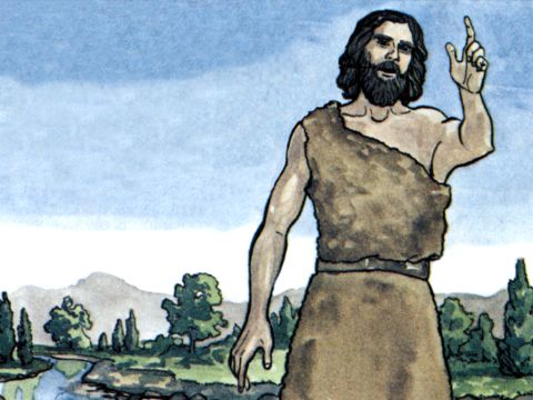 ‘Before the coming of Jesus, John preached repentance and baptism to all the people of Israel, As John was completing his work, he said: ‘Who do you suppose I am? I am not the one you are looking for. But there is one coming after me whose sandals I am not worthy to untie.’ – Slide 10