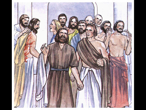 The apostles left the Sanhedrin, rejoicing because they had been counted worthy of suffering disgrace for the Name. – Slide 16