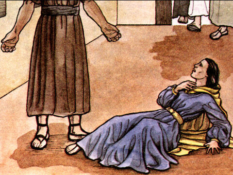 Peter said to her, ‘How could you conspire to test the Spirit of the Lord? Listen! The feet of the men who buried your husband are at the door, and they will carry you out also.’ <br/>At that moment she fell down at his feet and died. Then the young men came in and, finding her dead, carried her out and buried her beside her husband. – Slide 15