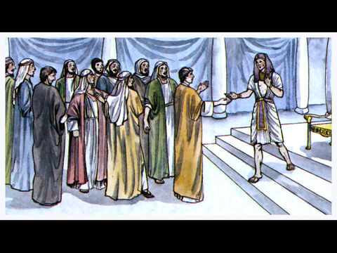 On their second visit, Joseph told his brothers who he was, and Pharaoh learned about Joseph’s family. After this, Joseph sent for his father Jacob and his whole family, seventy-five in all. – Slide 21
