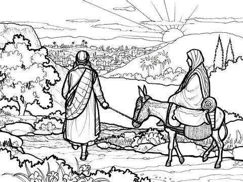Mary and Joseph set off for Bethlehem. <br/>Luke 2:1–7 – Slide 2