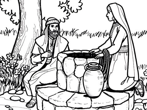 Jesus talks to a Samaritan woman who comes to draw water from Jacob’s well. <br/>John 4:1-42 – Slide 11